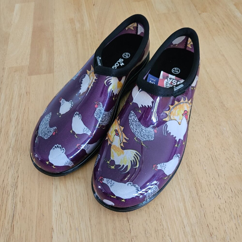 Sloggers Rain & Garden Shoes - Chicken Purple - size 10 - NWT